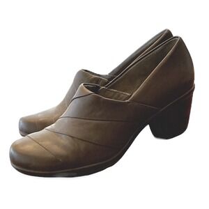 Naturalizer Electron Dark Brown Leather Block Heel Pleated Loafers Womens Sz 8